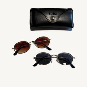 Shein Set of Two Sunglasses Gold Frame One Black & One Brown Lens Oval Glasses